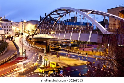 Sheffield Tram Bridge And Lines By Night