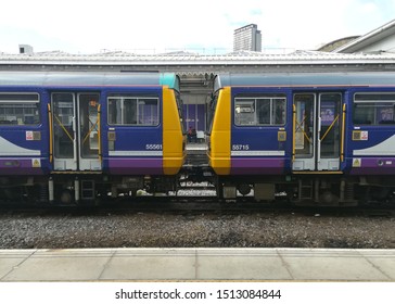 Sheffield, UK - 20 October 2018: Old Railway Buses (BR Class 142) At Sheffield Railway Station For Local Service.