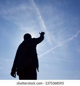 Sheffield / UK - April 20, 2019: Sheffield United Football Club, Bramall Lane Rear View Of Derek Dooley Statue Under Clear Blue Sky