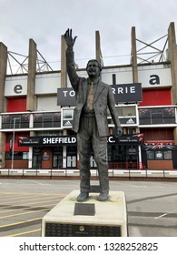 Sheffield / UK - May 18 2018: Derek Dooley Statue Outside Sheffield United Bramall Lane Football Ground