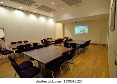 SHEFFIELD, UNITED KINGDOM, 29th January, 2020: Breakout Rooms With Tables And Chairs At A Catering And Conferencing Centre Available For Event Hire