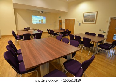 SHEFFIELD, UNITED KINGDOM, 29th January, 2020: Breakout Rooms With Tables And Chairs At A Catering And Conferencing Centre Available For Event Hire