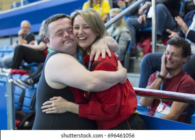 Sheffield, United Kingdom, August 10, 2017: UK Special Olympics. Athletes with learning disabilities from various regions of Great Britain compete for medals in gymnastics.