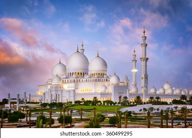 Sheikh Zayed Grand Mosque at dusk (Abu-Dhabi, UAE)  - Shutterstock ID 360499295