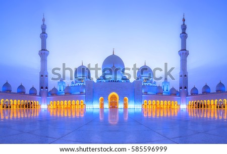 Sheikh Zayed Grand Mosque at dusk, Abu-Dhabi, UAE