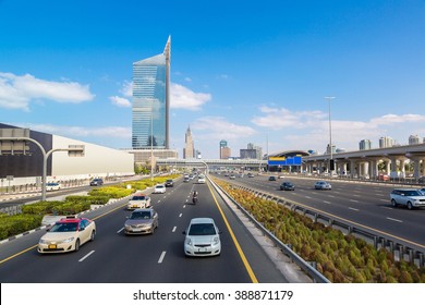 Sheikh Zayed Road In Dubai In A Summer Day