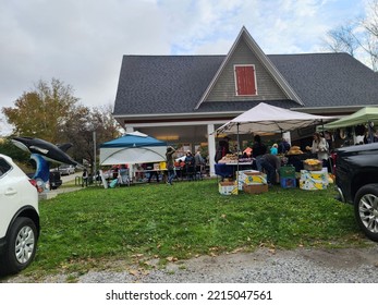 Shelburne, NS, CAN, October 8, 2022 - People And Vendors Gathered At A Thriving Farmer's Market In Downtown Shelburne, Nova Scotia.