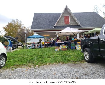 Shelburne, NS, CAN, October 8, 2022 - People And Vendors Gathered At A Thriving Farmer's Market In Downtown Shelburne, Nova Scotia.