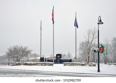 Shelby Twp. Michigan, Jan 3, 2021: View Of Township War Memorial