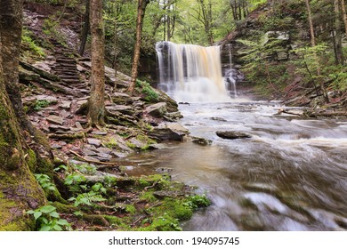 Sheldon Reynolds Falls, One Of The Waterfalls In Ricketts Glen State Park, Located In Benton, Pennsylvania After A Heavy Rain.