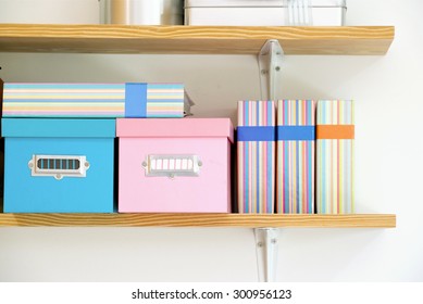 Shelf With Boxes And File At Home Office