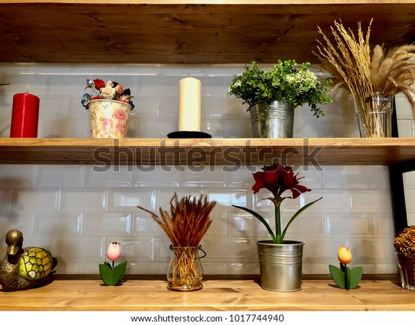 Shelf Decoration Plants Flower Pots Stock Photo Edit Now 1017744940