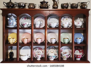 Shelf Display Of Tea Cup Collection 