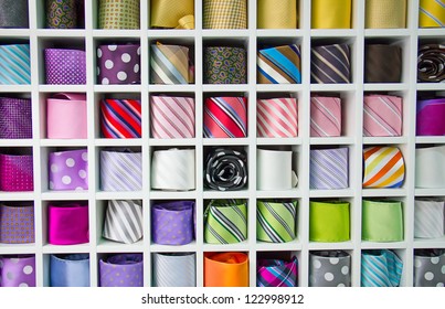 Shelf Full Of Fine Silk Neckties On A Chinese Street Market