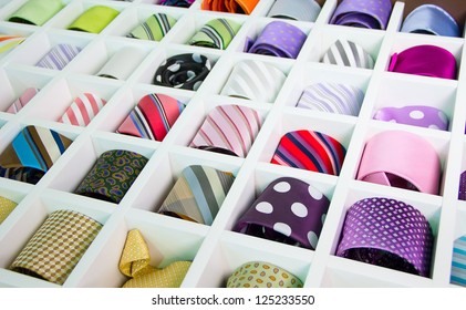 Shelf Full Of Fine Silk Neckties On A Chinese Street Market