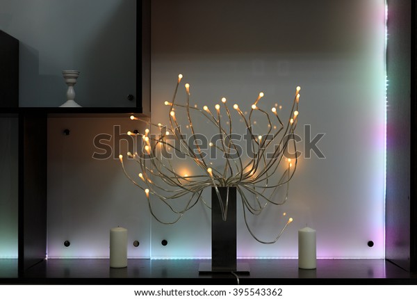 Shelf Lighting Decoration Led Lamps Tree Stock Photo Edit Now