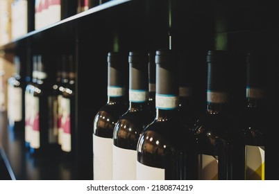 Shelf With A Variety Of Bottles In The Tasting Room At The Winery.