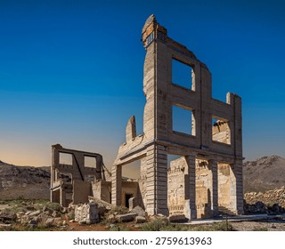 The shell of the 1908 John S. Cook and Co. Bank Building, ghost town of Rhyolite, NV
