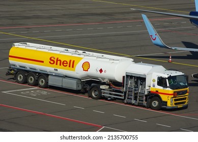 Shell Aviation Fuel Kerosene Truck  At Eindhoven Airport March 2022 The Netherlands