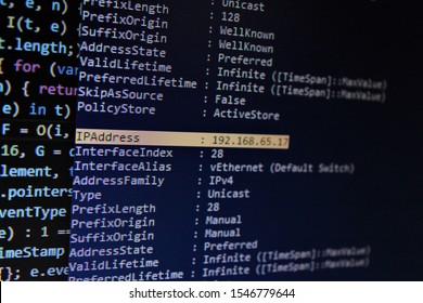Shell console with highlighted ip address