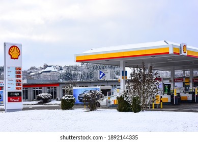 Shell Oil Truck In The Fuel And Gas Station On January 9,2021 In Frankfurt, Germany.