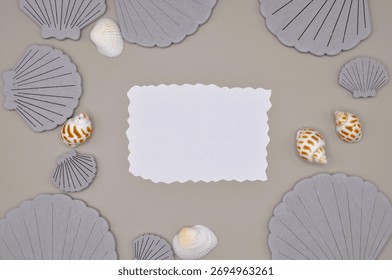 shells on grey background - hello summer - happy holidays - 
