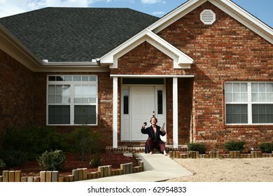 Shelter At Home. Social Distancing. Man In Robe And Pajamas With Coffee And Newspaper Outside Home Greeting With Hello.