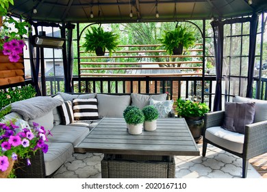 Sheltered Outdoor Summer Lanai Seating For Relaxing Warm Days In Backyard Or On Vacation