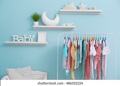 Shelves With Hanger In Modern Baby Room