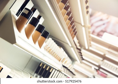 Shelves With Makeup Products In A Cosmetics Store