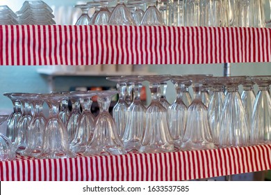 Shelves Of Old Fashioned Ice Cream Dishes At An Ice Cream Parlor