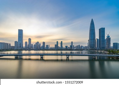 Shenzhen Bay Houhai CBD Skyline At Dusk