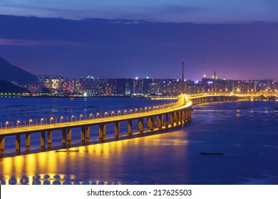 Shenzhen Bridge In Hong Kong At Night