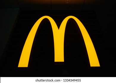 SHENZHEN, CHINA - CIRCA FEBRUARY, 2019: Golden Arches sign at McDonald's restaurant in Shenzhen, China.