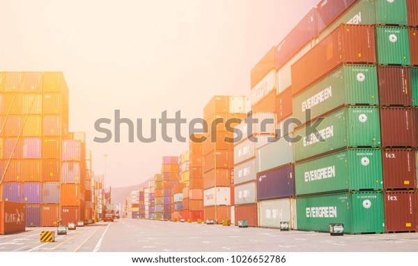 Shenzhen, China - March 2 2017 : Container\
from around the world are waiting to load into the ship and send to\
owner in every\
countries.