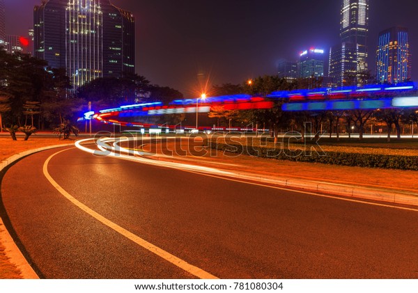 Shenzhen, China road car\
light trails