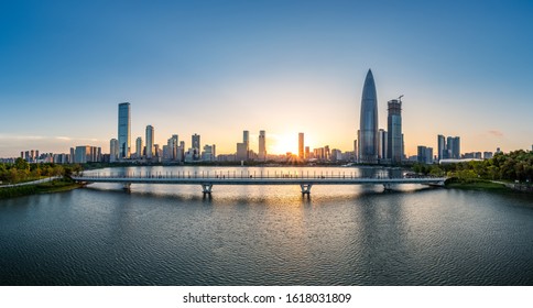 Shenzhen Nanshan District Cityscape At Dusk