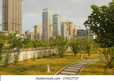 SHENZHEN - OCT 20: ShenZhen downtown on October 20, 2014 in Shenzhen, China. ShenZhen is regarded as one of the most successful Special Economic Zones.