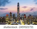 Shenzhen skyline cityscape with skyscrapers in downtown at sunset twilight in Shenzhen, China