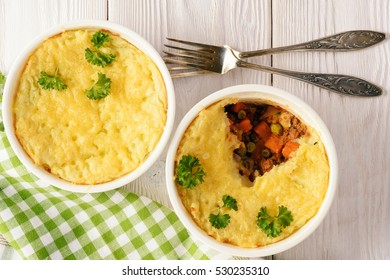 Shepherd Pie On White Wooden Background.