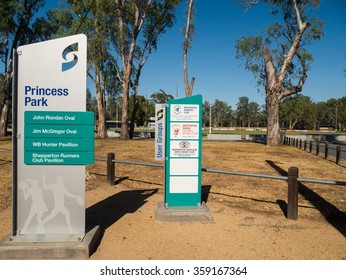 Shepparton, Australia - December 28, 2015: Princes Park Is A Football Oval And Cricket Ground In The Rural Australian City Of Shepparton.