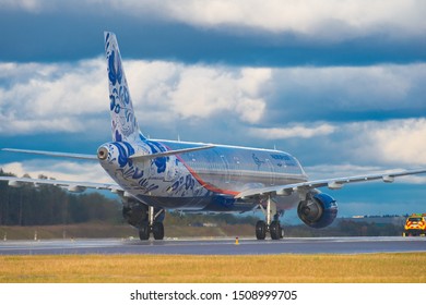 Sheremetyevo Airport (SVO),Moscow Region, Russia - 19 September, 2019: Aeroflot first landed on a new runway at 16.20 Moscow time-flight SU 019 St. Petersburg-Moscow