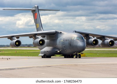 SHEREMETYEVO, MOSCOW REGION, RUSSIA - JUNE 13, 2020: Xian Y-20 military jet airplane of China People's Liberation Army Air Force seen here during diplomatic visit at Sheremetyevo international airport