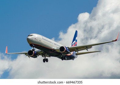 SHEREMETYEVO, MOSCOW REGION, RUSSIA - June 28, 2017: Boeing 737-800 of Aeroflot Airlines makes a landing at Sheremetyevo International Airport.