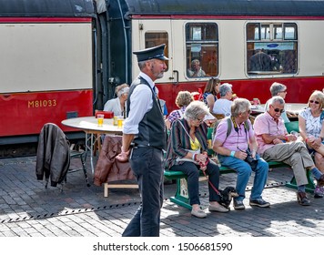 Sheringham, Norfolk, UK – September 14 2019. Train Conductor On Sheringham Train Station On The Norfolk Poppy Line