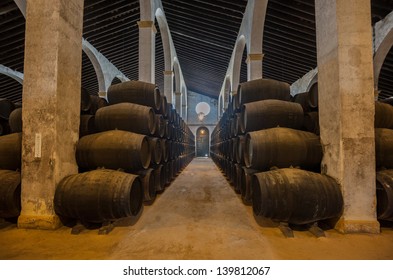 Sherry Barrels In Jerez Bodega, Spain