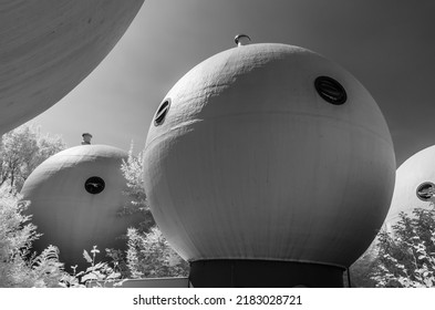 s-hertogenbosch, netherlands, 14 july 2022, spherical houses bolwoningen, infrared recording