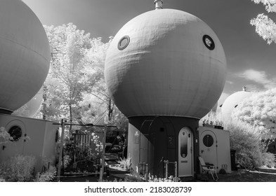 s-hertogenbosch, netherlands, 14 july 2022, spherical houses bolwoningen, infrared recording