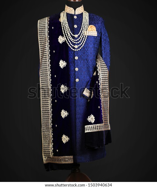 Sherwani Groom Attire Wedding Sherwani Traditional Stock Photo