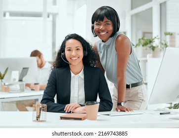 Shes Going To Go Far In This Industry. Cropped Portrait Of An Attractive Young Female Call Center Agent And Her Supervisor Working In The Office.